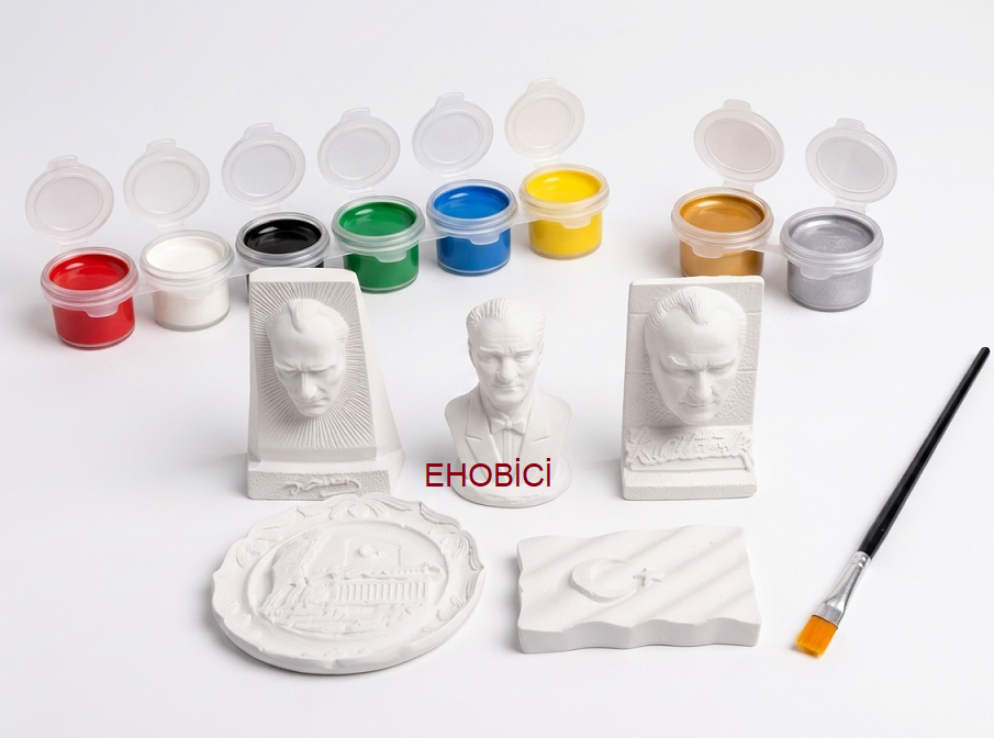 Ehobici Taş Boyama Seti Atatürk Büst Bayrak Anıtkabir 8 Renk Akrilik Boya 5ml + Fırça