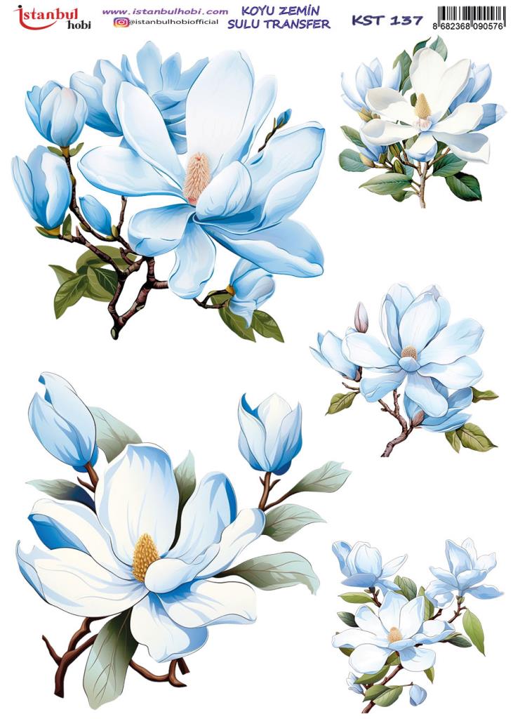 Koyu Zemin Sulu Transfer Kağıdı 25x35cm KST-137 Çiçek