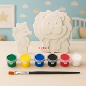 Ehobici Taş Boyama Seti Deniz Atı & Aslan 6 Renk Akrilik Boya 5ml + Fırça