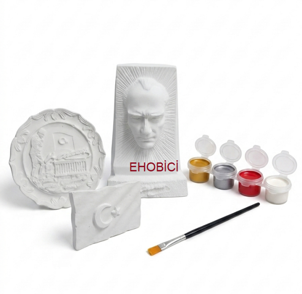 Ehobici Taş Boyama Seti Atatürk Büst Bayrak Anıtkabir 4 Renk Akrilik Boya 5ml + Fırça