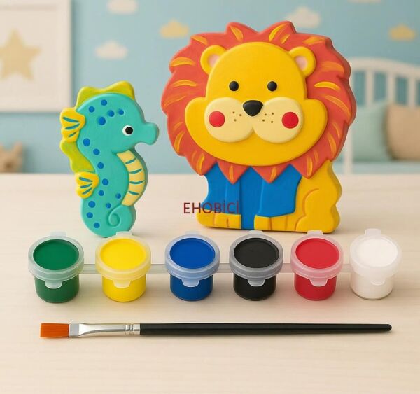 Ehobici Taş Boyama Seti Deniz Atı & Aslan 6 Renk Akrilik Boya 5ml + Fırça