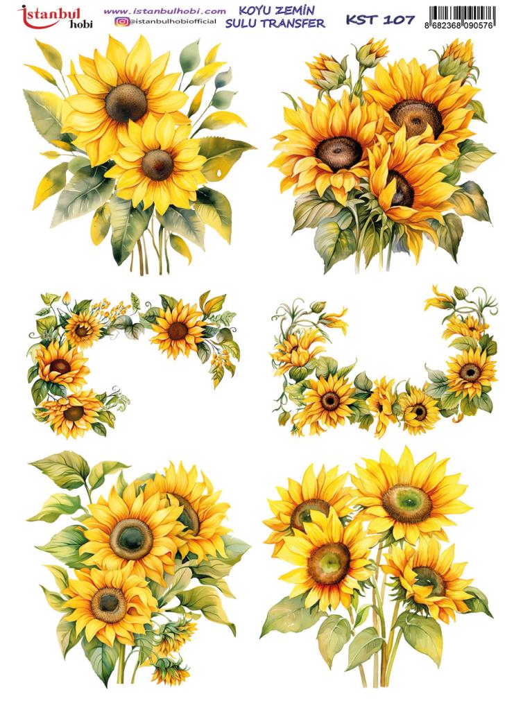 Koyu Zemin Sulu Transfer Kağıdı 25x35cm KST-107 Ayçiçeği