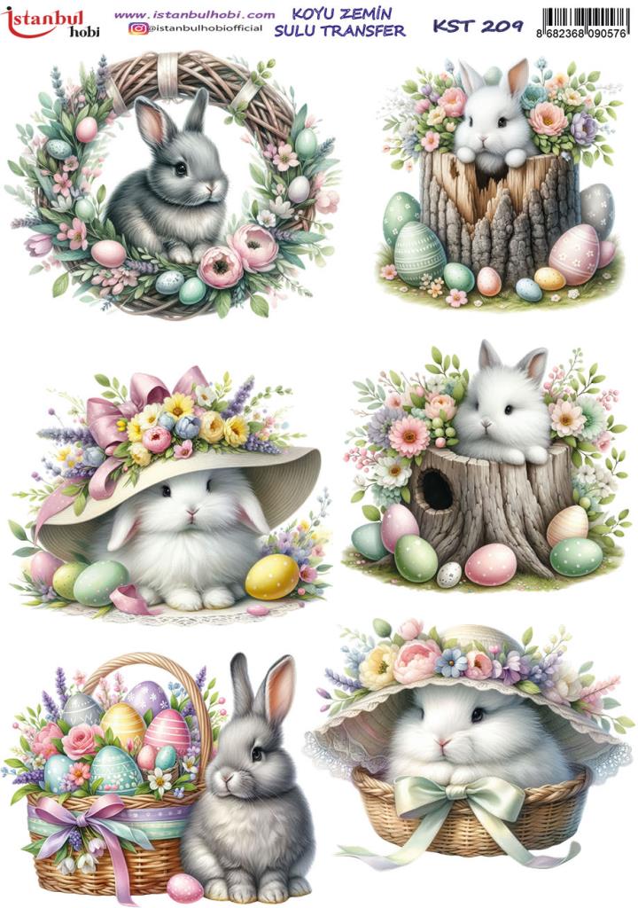 Koyu Zemin Sulu Transfer Kağıdı 25x35cm KST-209 Tavşan