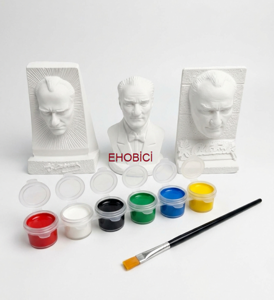 Ehobici Taş Boyama Seti Atatürk Büstleri 6 Renk Akrilik Boya 5ml + Fırça