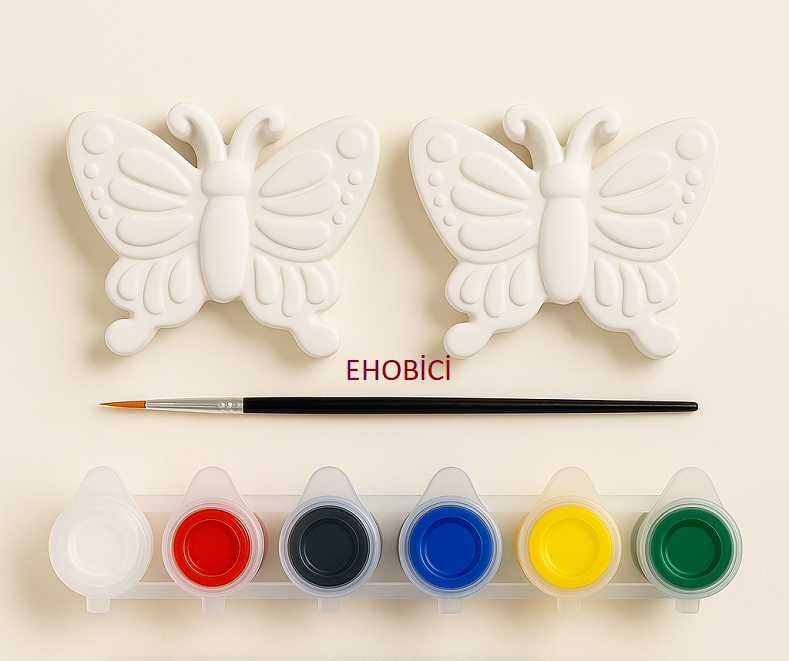 Ehobici Taş Boyama Seti Kelebekler 6 Renk Akrilik Boya 5ml + Fırça