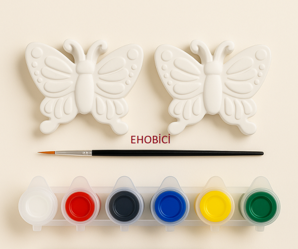 Ehobici Taş Boyama Seti Kelebekler 6 Renk Akrilik Boya 5ml + Fırça