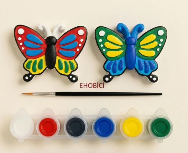 Ehobici Taş Boyama Seti Kelebekler 6 Renk Akrilik Boya 5ml + Fırça