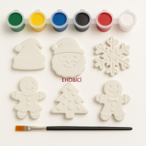 Ehobici Taş Boyama Yeniyıl Yılbaşı Seti 6 Renk Akrilik Boya 5ml + Fırça