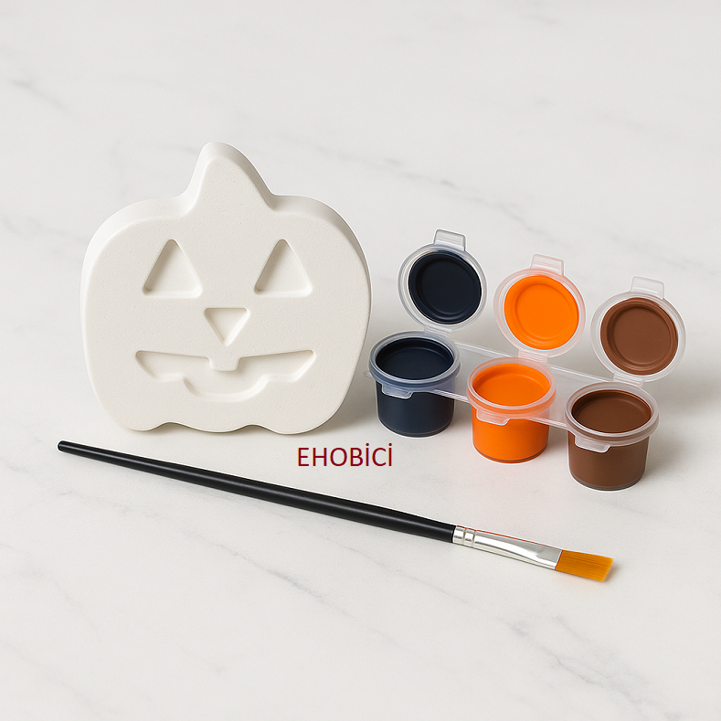 Ehobici Taş Boyama Seti Halloween Balkabağı 3 Renk Akrilik Boya 5ml + Fırça