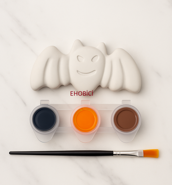 Ehobici Taş Boyama Seti Halloween Yarasa 3 Renk Akrilik Boya 5ml + Fırça