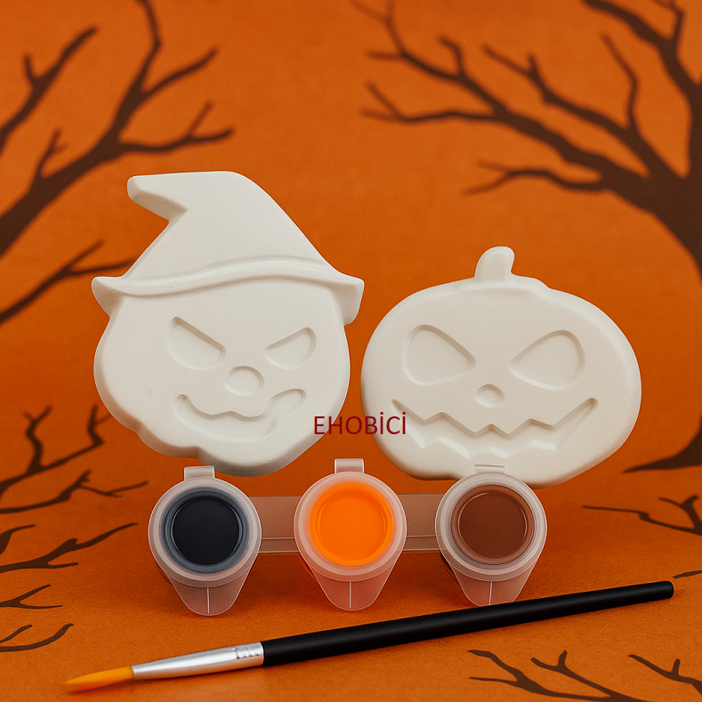 Ehobici Taş Boyama Seti Halloween Balkabağı 3 Renk Akrilik Boya 5ml + Fırça