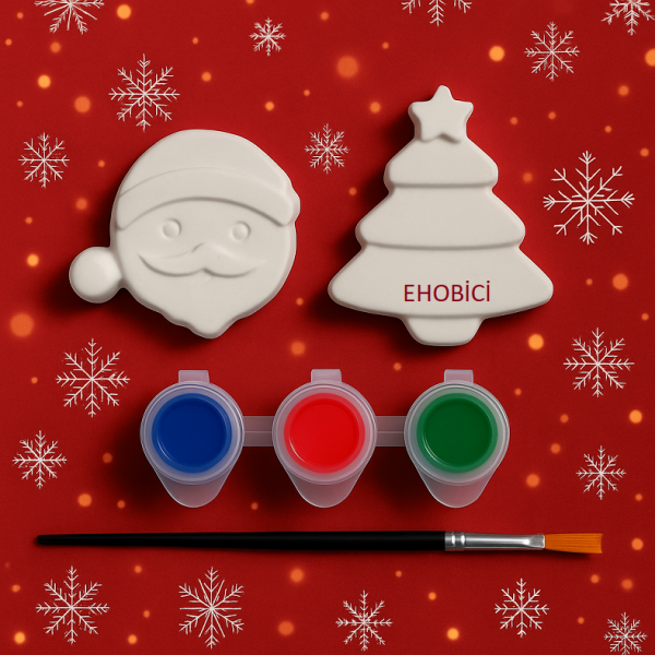 Ehobici Taş Boyama Seti Yılbaşı 3 Renk Akrilik Boya 5ml + Fırça