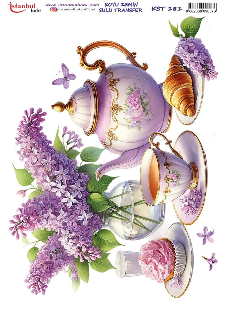 Koyu Zemin Sulu Transfer Kağıdı 25x35cm KST-181 Fincan Çiçek Çay
