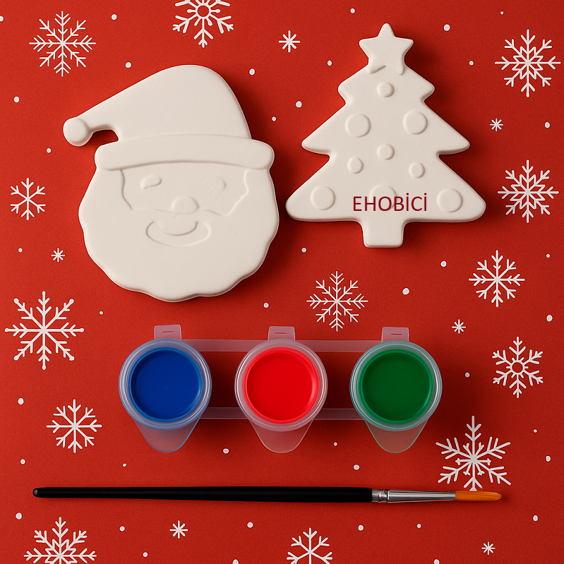 Ehobici Taş Boyama Seti Yılbaşı 3 Renk Akrilik Boya 5ml + Fırça