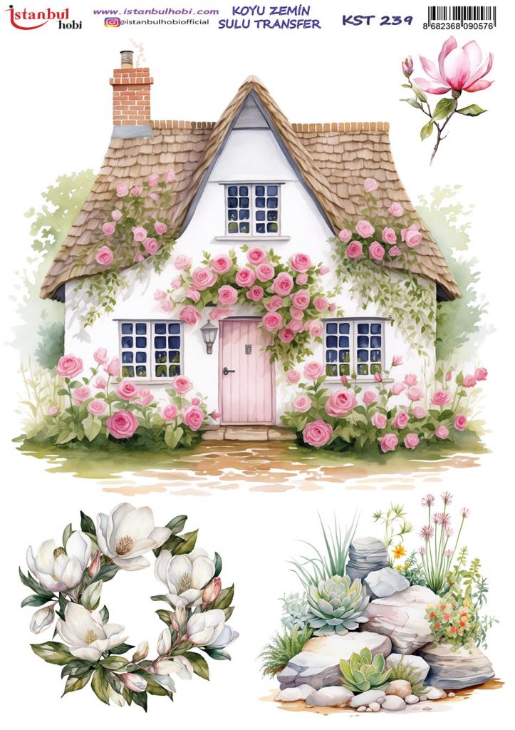 Koyu Zemin Sulu Transfer Kağıdı 25x35cm KST-239 Ev Çiçek