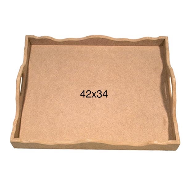 Ahşap Dikdörtgen Dalgalı Tepsi 42x34cm T717