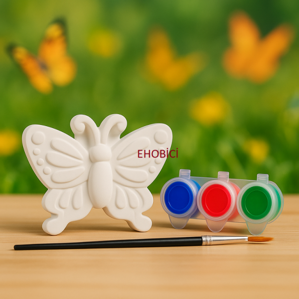Ehobici Taş Boyama Seti Kelebek 3 Renk Akrilik Boya 5ml + Fırça