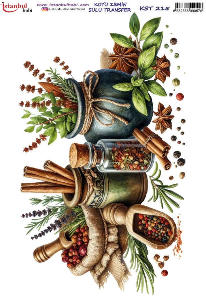 Koyu Zemin Sulu Transfer Kağıdı 25x35cm KST-215 Baharatlar