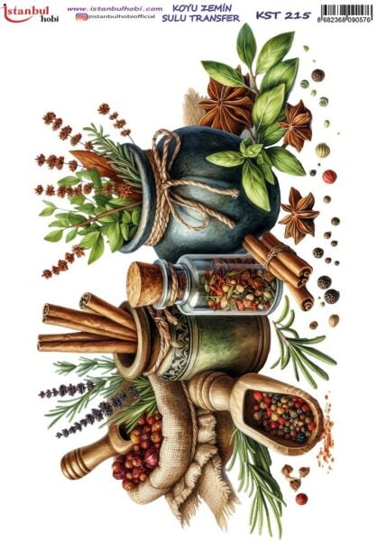 Koyu Zemin Sulu Transfer Kağıdı 25x35cm KST-215 Baharatlar