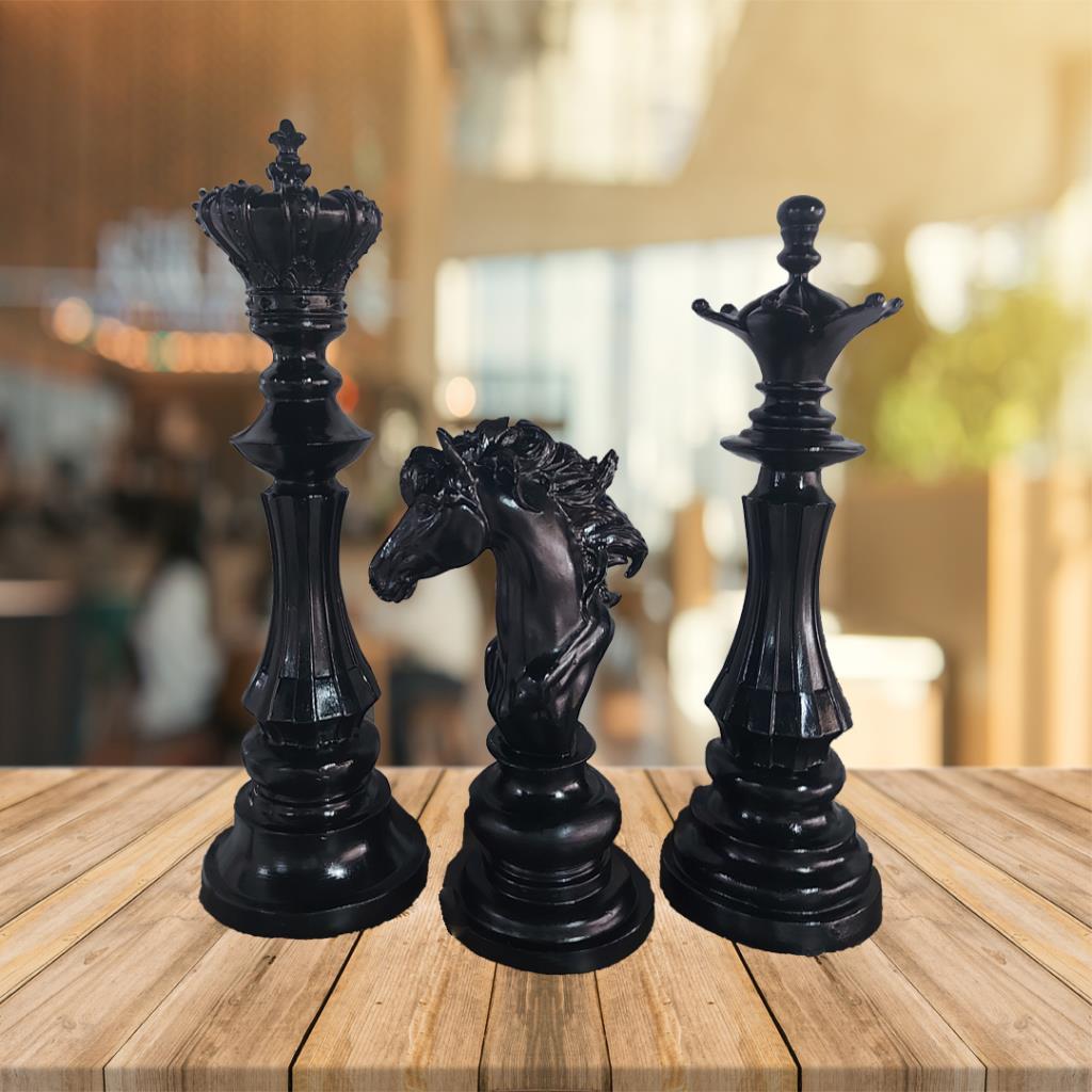 Polyester Üçlü Satranç Seti Parlak Siyah