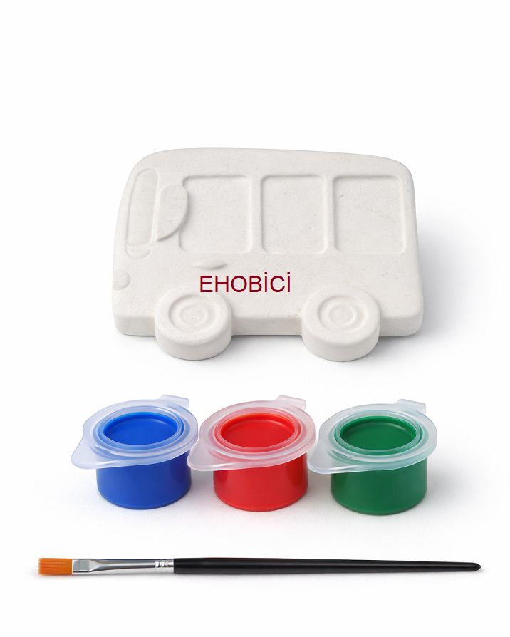 Ehobici Taş Boyama Seti Minibüs 3 Renk Akrilik Boya 5ml + Fırça