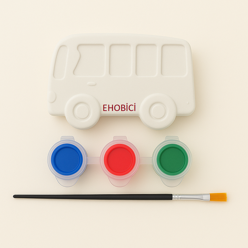 Ehobici Taş Boyama Seti Minibüs 3 Renk Akrilik Boya 5ml + Fırça