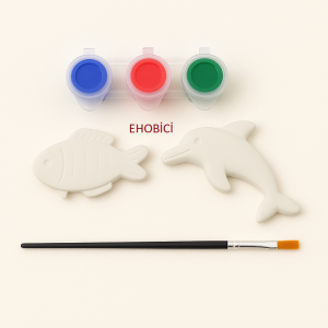 Ehobici Taş Boyama Seti Balık ve Yunus 3 Renk Akrilik Boya 5ml + Fırça