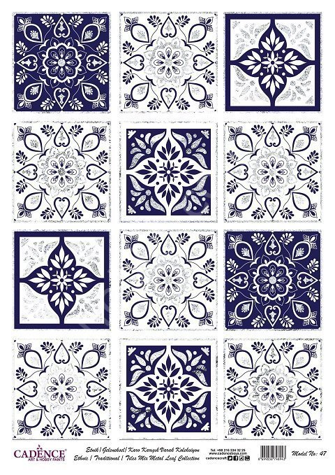 Cadence Desenli Gümüş Varak Pirinç Dekoapaj Kağıdı - Model 047