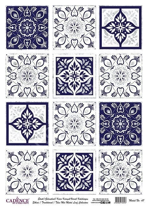 Cadence Desenli Gümüş Varak Pirinç Dekoapaj Kağıdı - Model 047