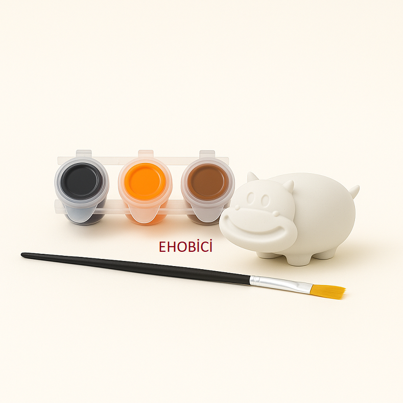 Ehobici Taş Boyama Seti Su Aygırı 3 Renk Akrilik Boya 5ml + Fırça