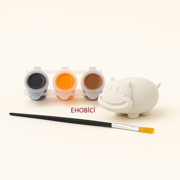 Ehobici Taş Boyama Seti Su Aygırı 3 Renk Akrilik Boya 5ml + Fırça