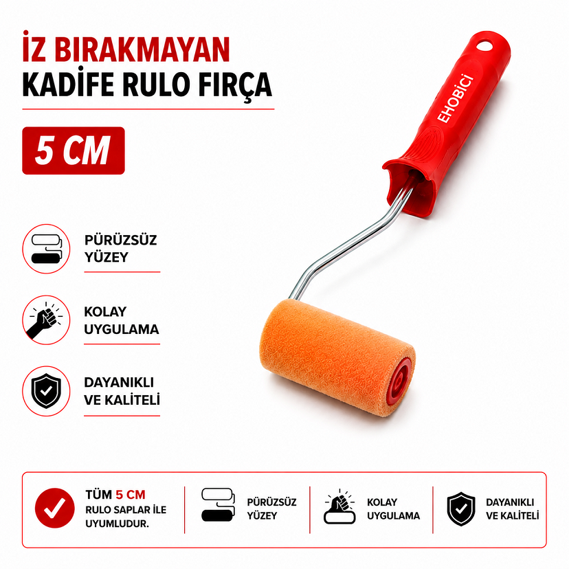 İz Bırakmayan Kadife Rulo Fırça 5cm