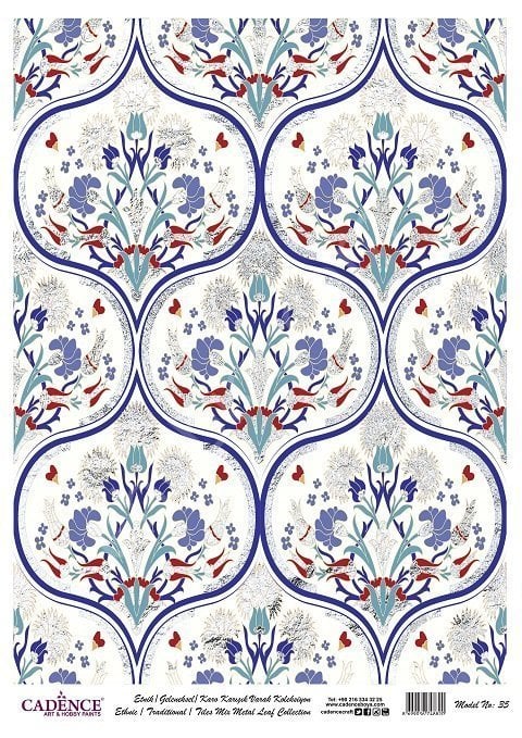 Cadence Desenli Gümüş Varak Pirinç Dekoapaj Kağıdı - Model 035