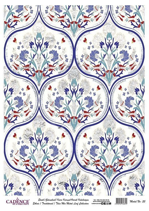 Cadence Desenli Gümüş Varak Pirinç Dekoapaj Kağıdı - Model 035