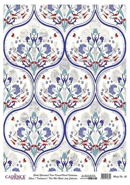 Cadence Desenli Gümüş Varak Pirinç Dekoapaj Kağıdı - Model 035