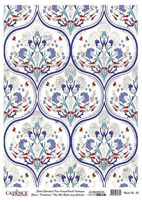 Cadence Desenli Gümüş Varak Pirinç Dekoapaj Kağıdı - Model 035