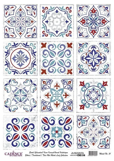 Cadence Desenli Gümüş Varak Pirinç Dekoapaj Kağıdı - Model 051