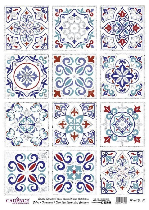Cadence Desenli Gümüş Varak Pirinç Dekoapaj Kağıdı - Model 051