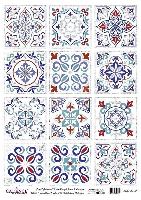 Cadence Desenli Gümüş Varak Pirinç Dekoapaj Kağıdı - Model 051