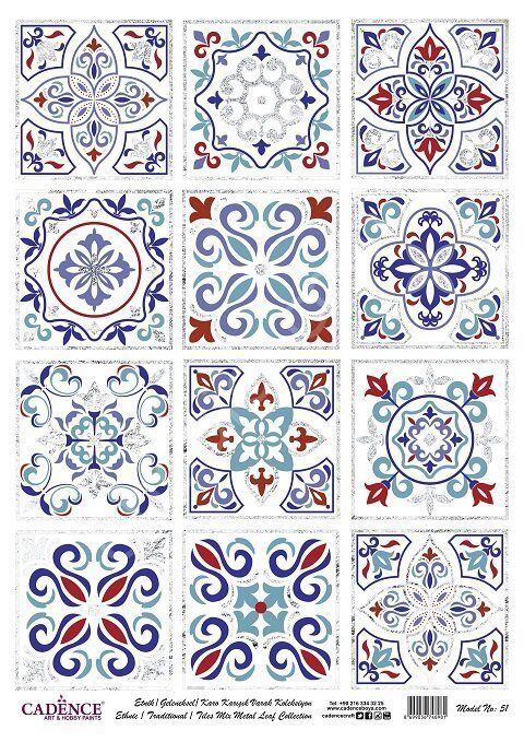 Cadence Desenli Gümüş Varak Pirinç Dekoapaj Kağıdı - Model 051