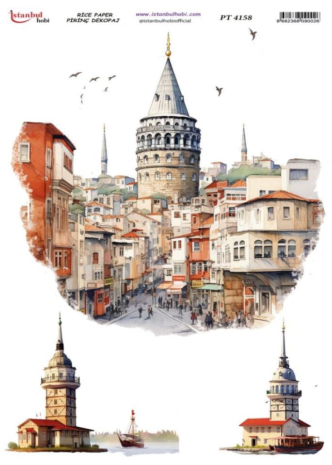 Pirinç Dekopaj Kağıdı 30x42cm PT-4158 Galata Kulesi Kız Kulesi