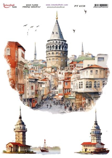Pirinç Dekopaj Kağıdı 30x42cm PT-4158 Galata Kulesi Kız Kulesi