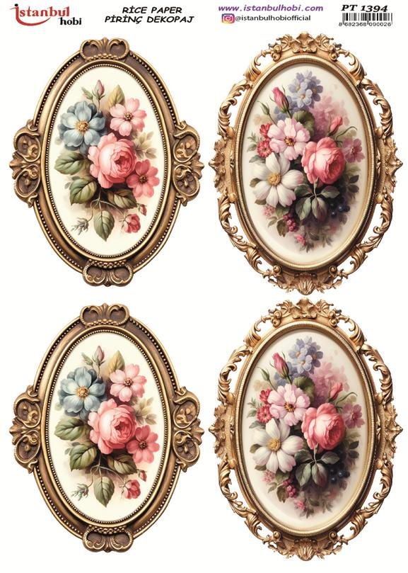 Pirinç Dekopaj Kağıdı 30x42cm PT-1394 Çerçeve Çiçek