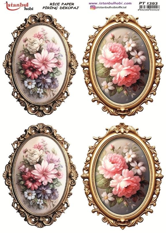 Pirinç Dekopaj Kağıdı 30x42cm PT-1393 Çerçeve Çiçek