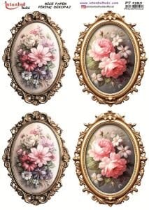 Pirinç Dekopaj Kağıdı 30x42cm PT-1393 Çerçeve Çiçek