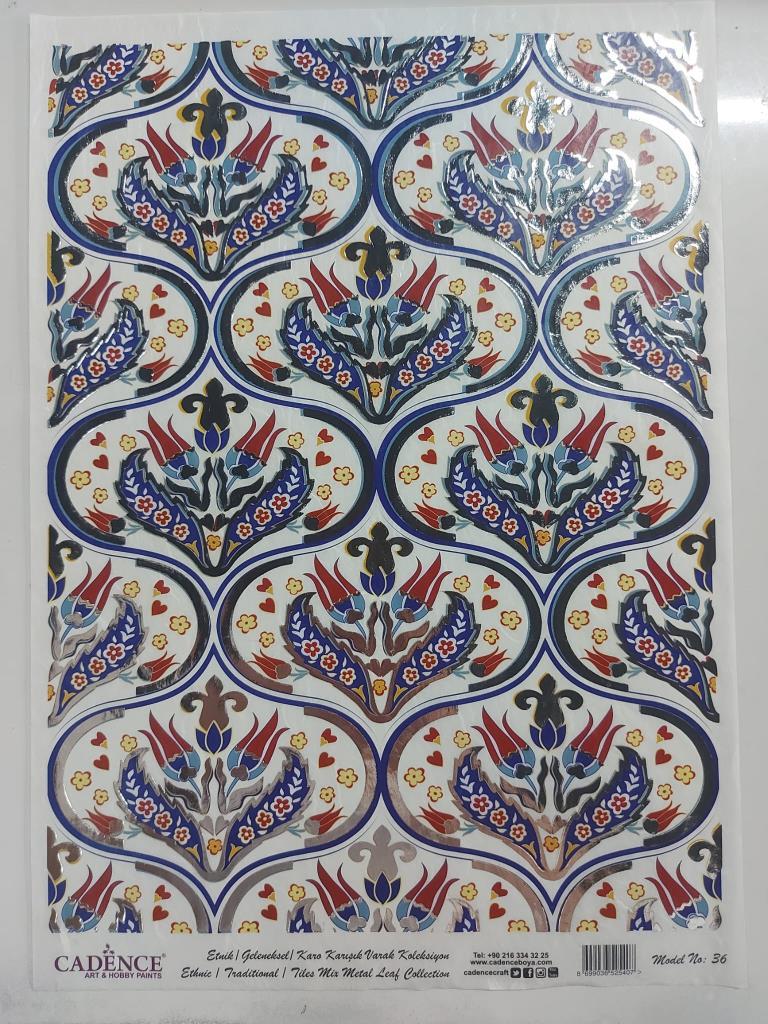 Cadence Desenli Gümüş Varak Pirinç Dekoapaj Kağıdı - Model 036