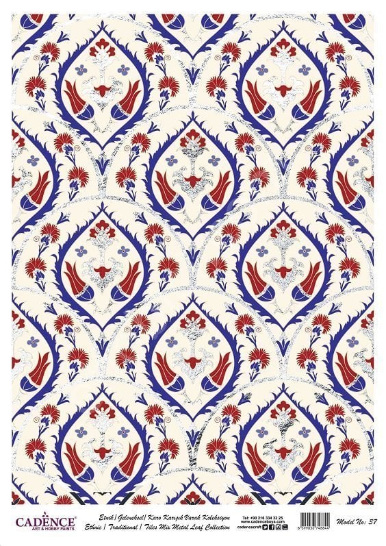 Cadence Desenli Gümüş Varak Pirinç Dekoapaj Kağıdı - Model 037