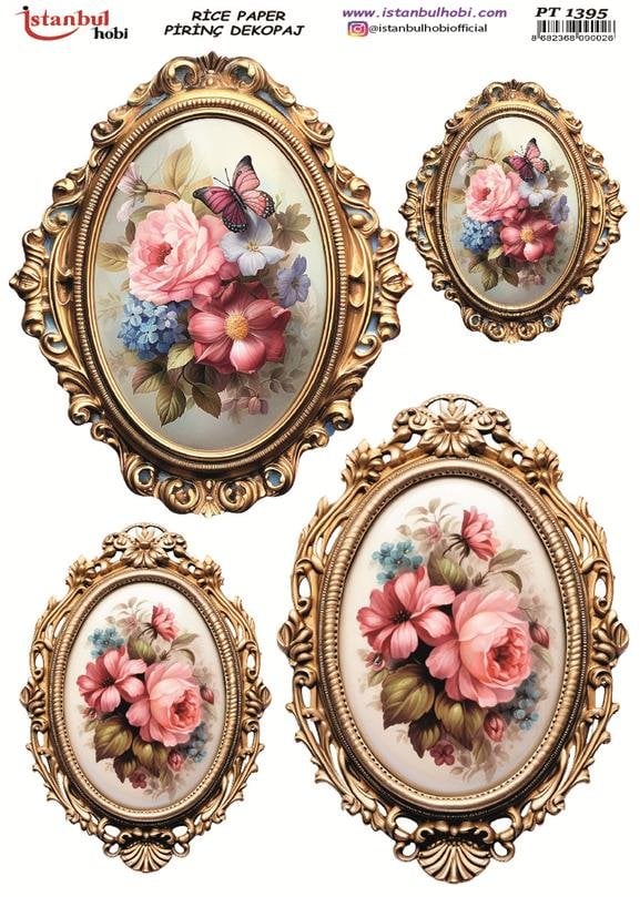 Pirinç Dekopaj Kağıdı 30x42cm PT-1395 Çerçeve Çiçek