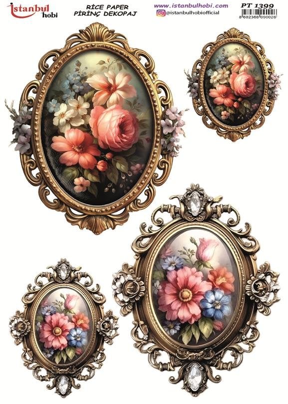 Pirinç Dekopaj Kağıdı 30x42cm PT-1399 Çerçeve Çiçek
