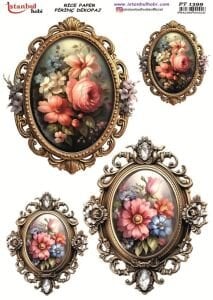 Pirinç Dekopaj Kağıdı 30x42cm PT-1399 Çerçeve Çiçek